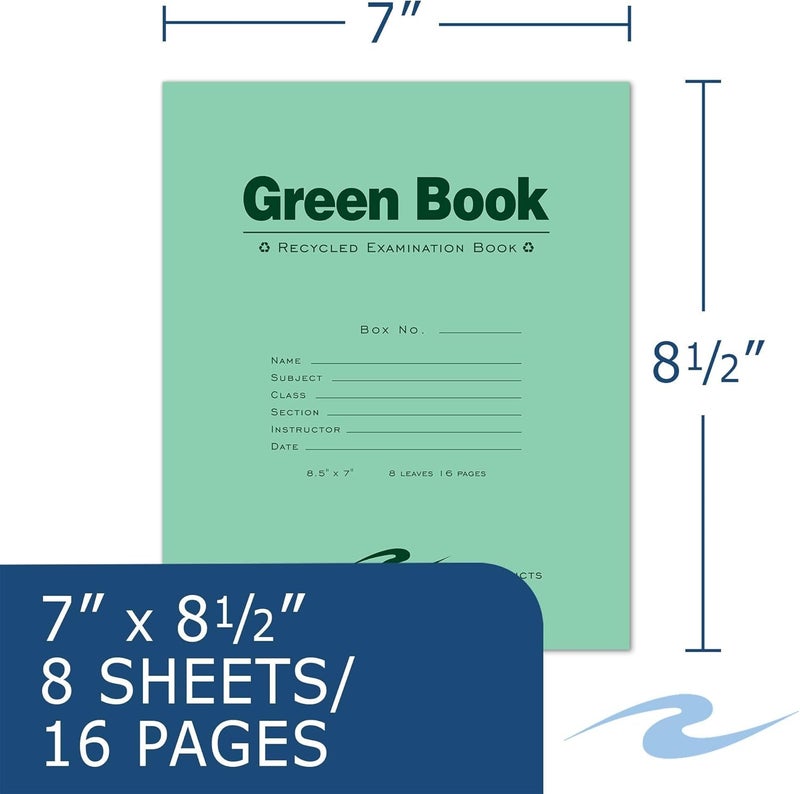 Roaring Spring Recycled Green Exam Books, 50 School Examination Booklets, 8.5" x 7", 8 Sheets/16 Pages, Wide-Ruled with Margin Student Testbook, Made in USA - Image 2